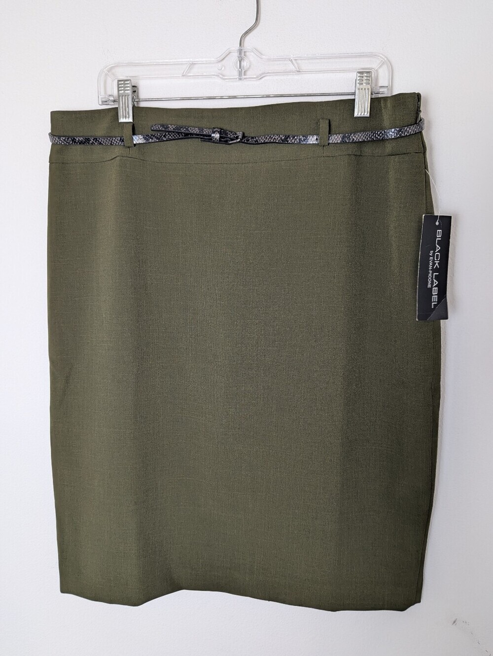 Black Label By Evan Picone Straight Pencil Skirt With Belt Hunter Green Size 14